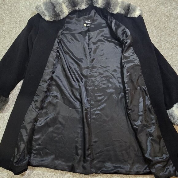 Dennis Basso Fleece Coat Faux Fur Trim Oversize Cozy Black Dress & Casual Size L - Picture 2 of 10